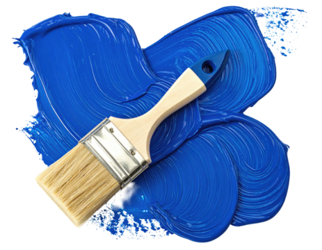 Paintbrush in vibrant blue paint, close-up