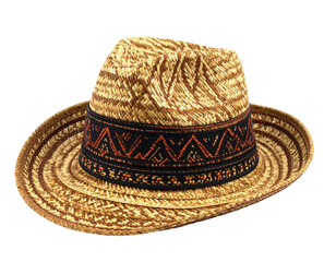 Light brown straw fedora with patterned band