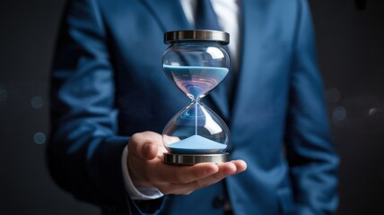 Timeless Decision: A sharply dressed professional, holding an hourglass, contemplating the value of time and the critical nature of decisions in business.