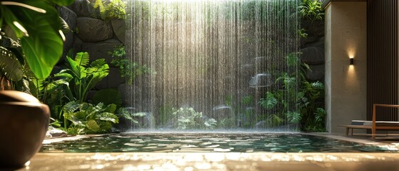 Serene Indoor Waterfall Oasis: A Luxurious Spa Retreat