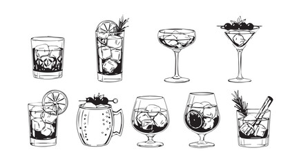 Vector art of festive cocktail set