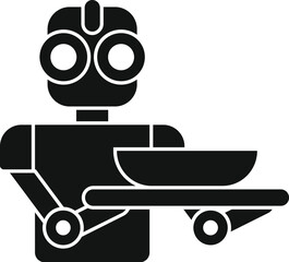 Robot waiter carrying a bowl of food on a wheeled tray, symbolizing automation in the food service industry