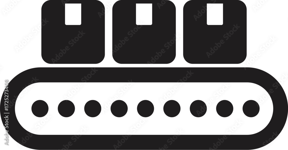 Poster conveyor belt transporting cardboard boxes, representing efficient automated delivery system in ware