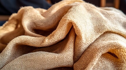 Textured Burlap Fabric Background Close Up Shot