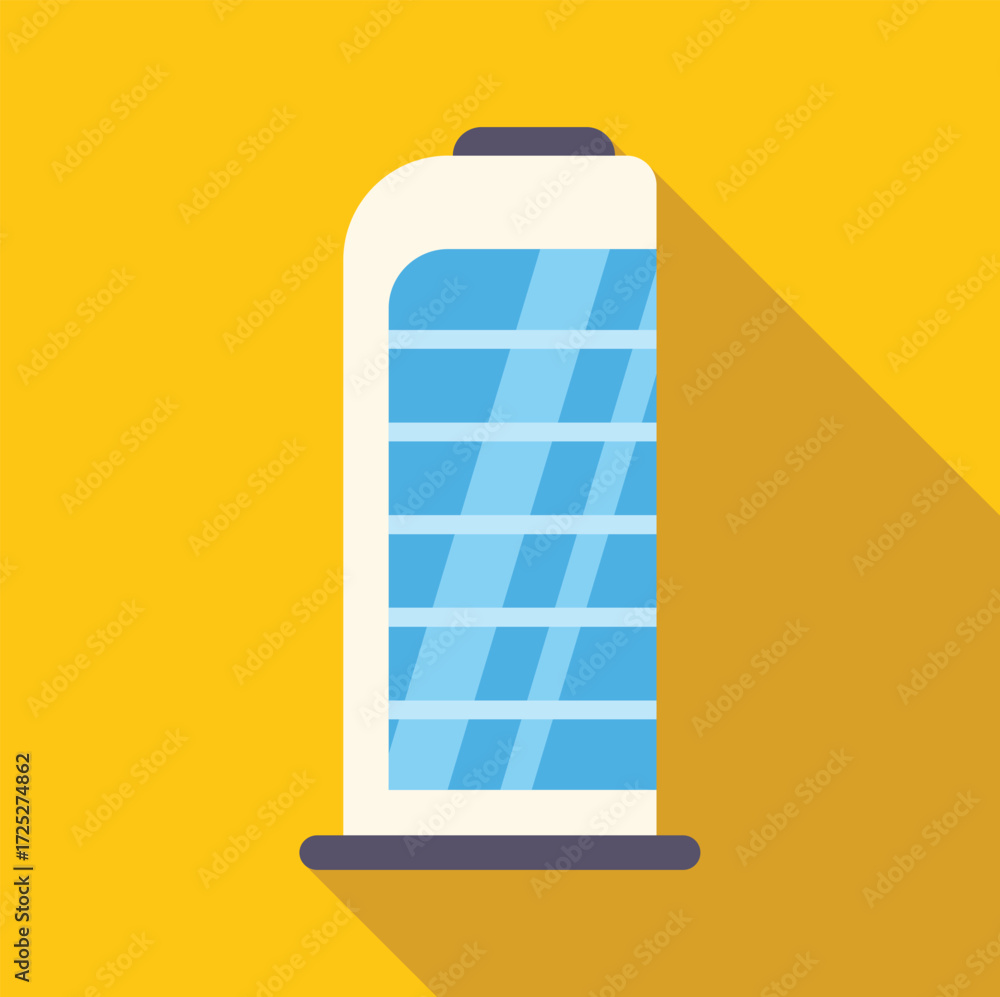 Poster modern skyscraper with blue windows on yellow background representing urban architecture and develop