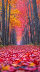 Autumnal Pathway: A Vibrant Tapestry of Red and Gold