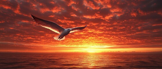 Majestic Seagull Soaring at Sunset