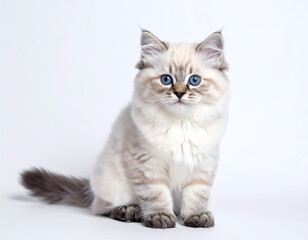 Close-up of cute cat with blue eyes, professional pet portrait.