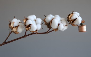 Elegant Cotton Branch with Thread Spool Still Life Photography