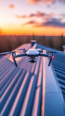 Drone Sunset Flight: Aerial Photography Above the Rooftops