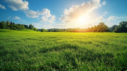 Serene Sunset Over Lush Green Meadow