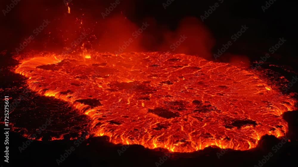 Wall mural molten lava flows slowly and intensely, creating a mesmerizing pattern of orange and red earth, flui