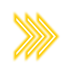 Three glowing yellow chevron arrows pointing right, layered and slightly blurred, against a white background.