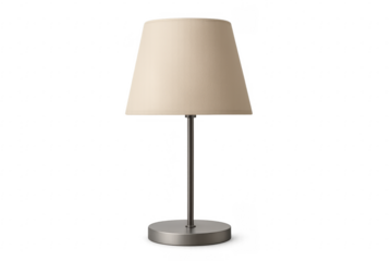 Beige fabric lampshade table lamp on transparent background