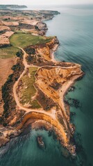 Aerial View of Dramatic Coastal Cliffs and Ocean