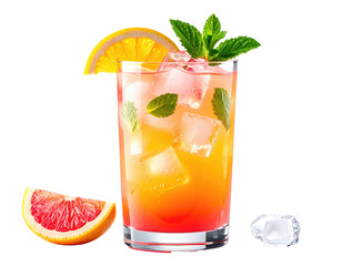 Refreshing orange and grapefruit cocktail, garnished with mint and a slice of orange