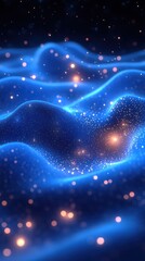 Abstract Blue Glowing Nebula, Cosmic Dust and Stars, Digital Art,  Fantasy Galaxy, Space Background