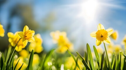 Bright Yellow Daffodils Spring Flowers Sunny Day narcissus