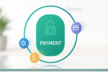 Secure payment icon with lock and financial transaction symbols in 3d style on white background
