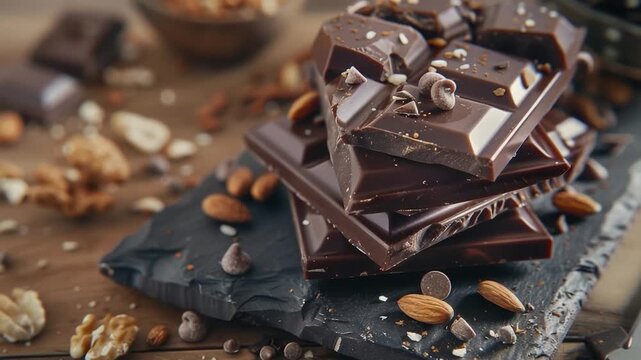 A pile of assorted chocolates and nuts arranged on a table, perfect for snacking or gift-giving