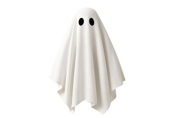 Cute white ghost floating transparent background celebrating Halloween