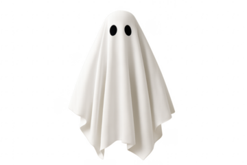 Cute white ghost floating transparent background celebrating Halloween