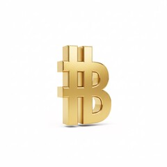 Obraz premium A golden 3D Thai baht symbol standing on a white surface,