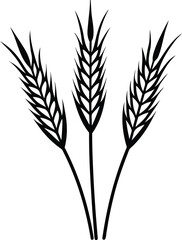 Black and white line drawing of three wheat stalks grain cereal