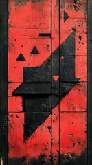Abstract Red and Black Geometric Graffiti Art on Weathered Concrete Wall