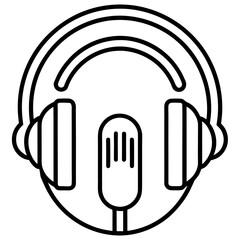 Headphones and microphone icon illustration podcast audio equipment outline symbol graphic design element for digital content