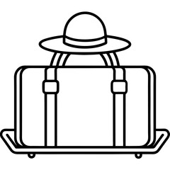 Monochrome Illustration of Suitcase with Hat for Travel Destination Vector Design Concept