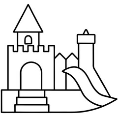 Outline illustration of a childrens inflatable bounce house with slide creating joy and fun for kids
