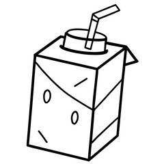 Simple Juice Box with Straw Black and White Outline for Creative Projects or Illustrations