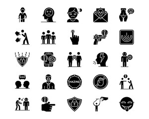 Bullying in Society Line Vector Icons