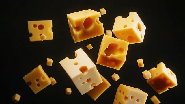 A bundle of cheese cubes with irregularly shaped holes