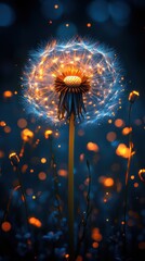 Glowing Dandelion in a Magical Night Field