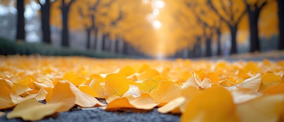 Autumnal Path: Golden Leaves Carpet