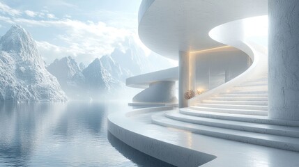 Serene Minimalist Architecture by Frozen Lake