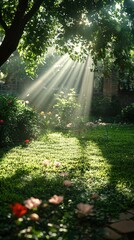 Sunbeams Through the Garden: A Serene Morning