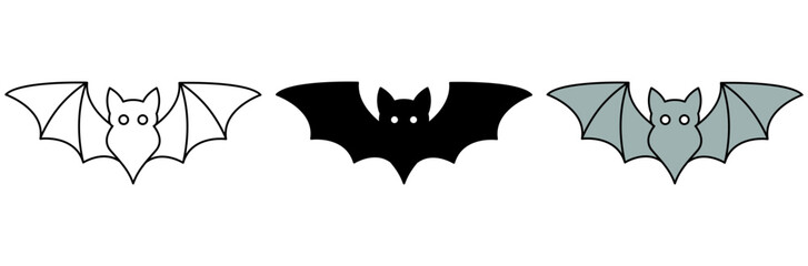 Three different illustrations of a bat with spread wings, showcasing various styles and colors
