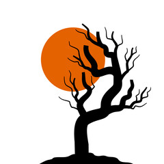 Halloween Silhouette of Bare Trees with Orange Moon
