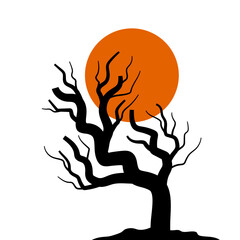 Halloween Silhouette of Bare Trees with Orange Moon