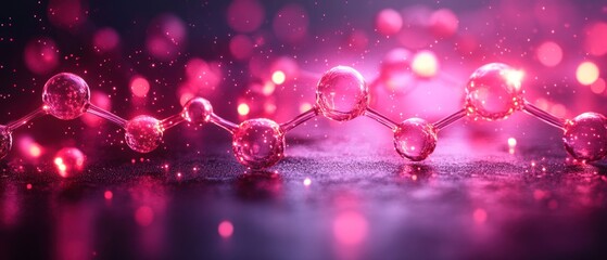 Molecular Structure: A Glimmering Pink Chain of Atoms in a Sparkling Bokeh Background