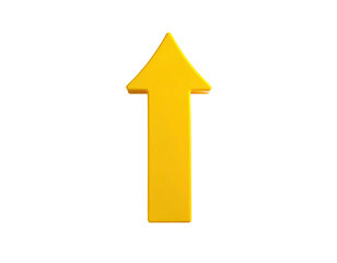 Bright, golden yellow upward-pointing arrow against a black background.  3D rendering style