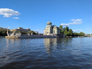 Historic Riverfront Building on the Vltava River in Prague