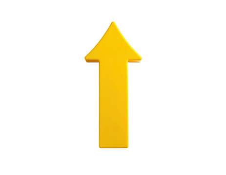 Bright, golden yellow upward-pointing arrow against a black background.  3D rendering style