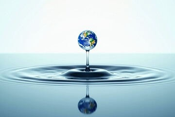 Sustainability and global water conservation concept with Earth depicted as a droplet creating ripples in clean water