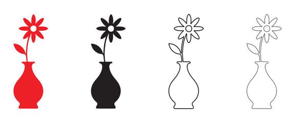 flower vase with flower vector icon, flower vase vector, silhouette, line art illustration