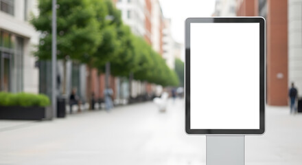 Mockup empty white advertising placed at footpath. Outdoor advertisement template poster for urban commercial marketing campaigns. Selective focus