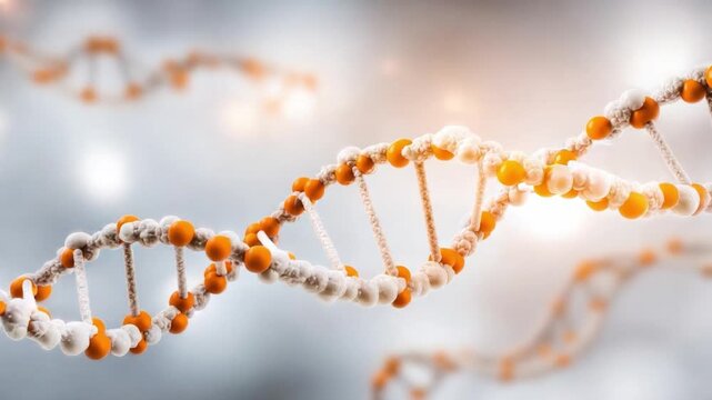DNA Helix in Focus: The intricate double helix structure of a DNA molecule shines, a symbol of life, genetics, and scientific discovery.